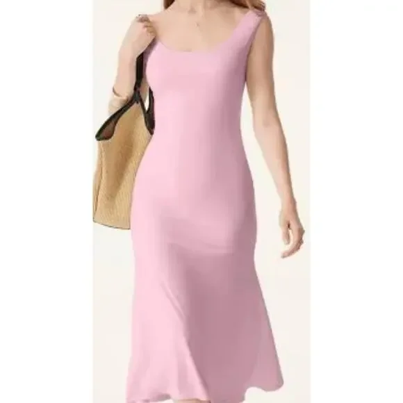 OGL Women's Scoop Neck Low Back Brami Midi Dress Padded Brown S Small New - Picture 9 of 9